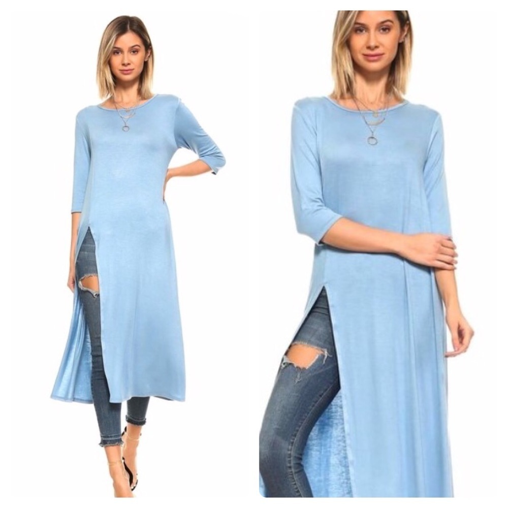 Sky blue side slit tunic top
